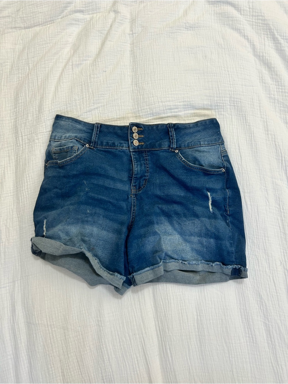 Royalty For Me Blue Distressed High-Rise Denim Shorts